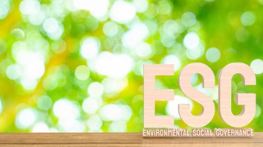 esg wood text mean Environment  Social Governance 3d renderin