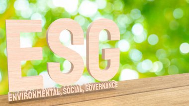 esg wood text mean Environment  Social Governance 3d renderin