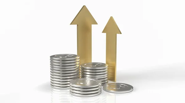Silver Coins Gold Arrow Business Concept Rendering — Fotografia de Stock