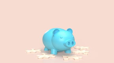 white jigsaw and piggy bank for abstract or business concept  3d renderin