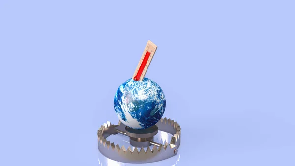 Thermometer Earth Bear Trap Eco Climate Change Concept Rendering — Stockfoto