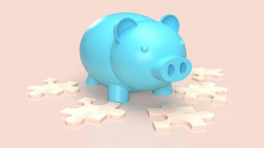 white jigsaw and piggy bank for abstract or business concept  3d renderin