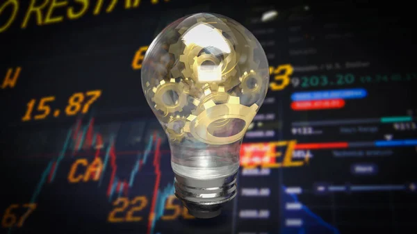 gold gear in lightbulb for business or creative concept 3d rendering