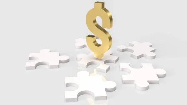 White Jigsaw Gold Dollar Symbol Abstract Business Concept Rendering — Stockfoto