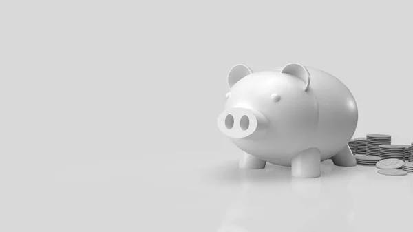 White Piggy Bank Coins Clear Background Rendering — Stockfoto