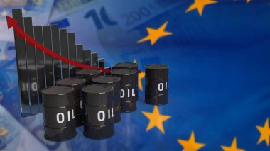 İş konsepti 3D yorumlaması için Euro bayrağı üzerine petrol tankları