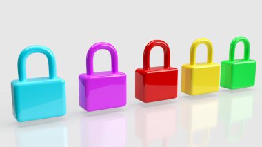 Beyaz arkaplandaki çoklu renk kilidi 3d oluşturma