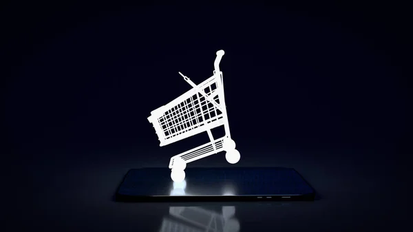Bevásárlókosár Ragyogó Fény Tabletta Kereskedelmi Üzleti Renderelés — Stock Fotó