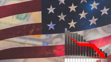 İşletme grafiği oku Amerika bayrak arkaplan 3d yorumlama