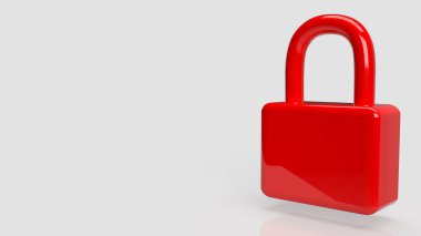 Beyaz arkaplandaki kırmızı renk kilidi 3d oluşturma