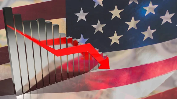 Seta Gráfico Negócios Para Baixo Fundo Bandeira América Renderização — Fotografia de Stock