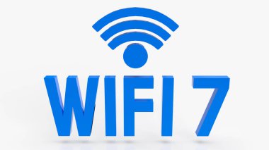 Teknoloji konsepti 3D görüntüleme için beyaz arkaplan üzerinde mavi wifi 7
