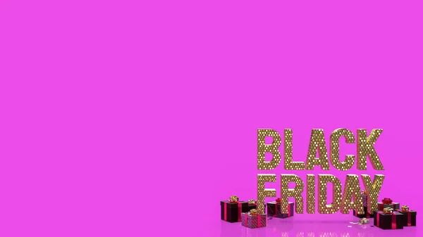 Gold Black Friday Gift Box Pink Background Rendering — Stock Photo, Image