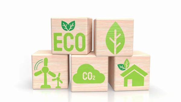 Eko Ikona Kostki Drewna Dla Koncepcji Ekologicznej Renderowania — Zdjęcie stockowe