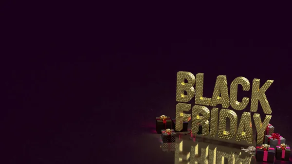 Gold Black Friday Und Geschenkbox Auf Schwarzem Hintergrund Rendering — Stockfoto