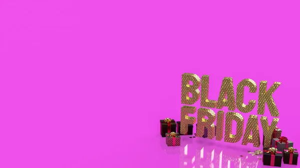 Gold Black Friday Und Geschenkbox Auf Rosa Hintergrund Rendering — Stockfoto