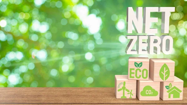 Eco Icon Wood Cube Net Zero Concept Renderelés — Stock Fotó