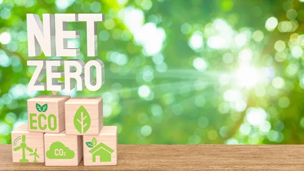 Ícone Eco Cubo Madeira Para Renderização Conceito Zero Líquido — Fotografia de Stock