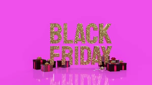 Gold Black Friday Gift Box Pink Background Rendering — Stock Photo, Image