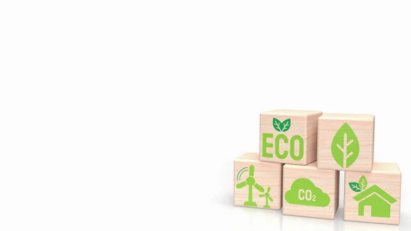 Ícone Eco Cubo Madeira Para Conceito Ecologia Renderização — Fotografia de Stock