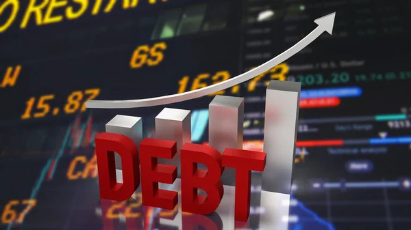 ビジネスコンセプト3Dレンダリングのための赤いテキストの負債とチャート — ストック写真