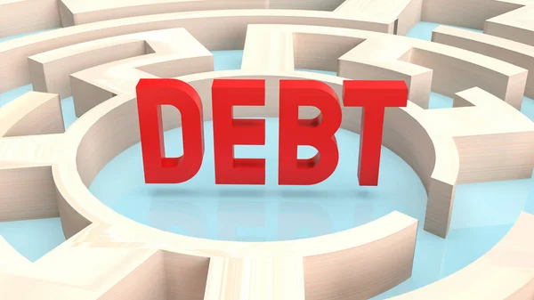 ビジネスコンセプトのための迷路の赤いテキスト負債3Dレンダリング — ストック写真