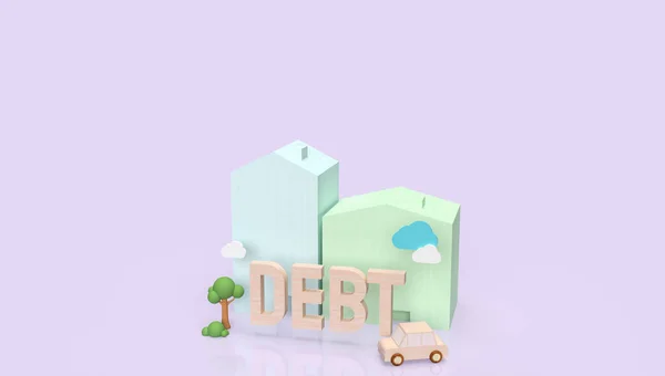 Wood Home Debt Text Business Concept Rendering — 图库照片