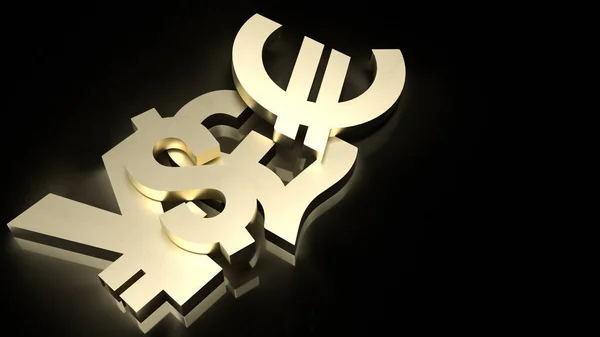 The gold money symbol on black background 3d rendering