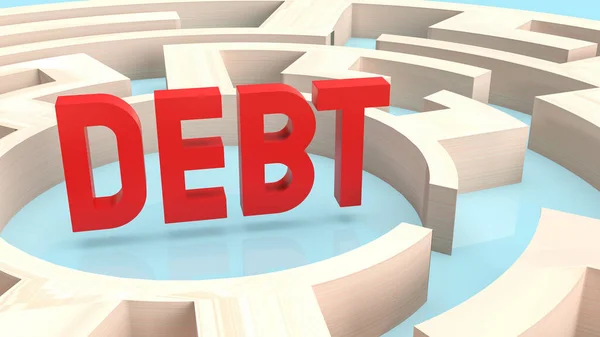 Dívida Texto Vermelho Labirinto Para Conceito Negócio Renderização — Fotografia de Stock