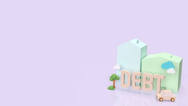 木の家とビジネスコンセプトのための債務テキスト3Dレンダリング — ストック写真