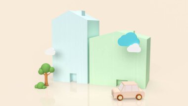 İş konsepti için ahşap ev 3D görüntüleme
