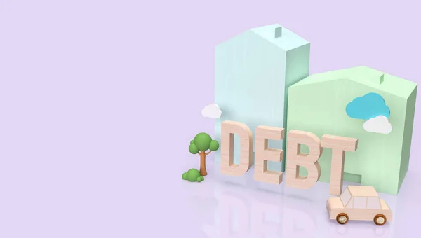 木の家とビジネスコンセプトのための債務テキスト3Dレンダリング — ストック写真