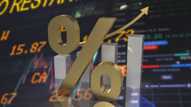 Faiz oranı veya vergi konsepti için yüzde sembolü 3D oluşturma