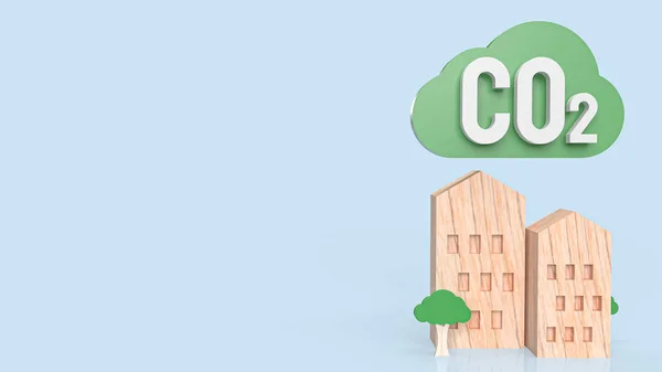 Σπίτι Ξύλο Και Πράσινο Σύννεφο Για Co2 Έννοια Απόδοση — Φωτογραφία Αρχείου