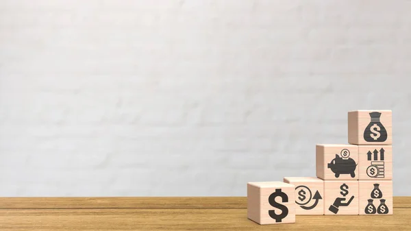 business symbol on wood cube 3d rendering