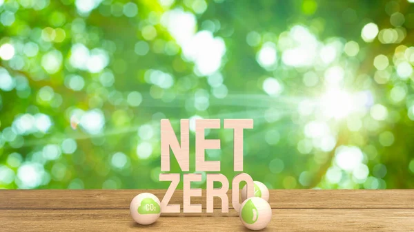 Legno Testo Netto Zero Eco Carbon Free Concetto Rendering — Foto Stock