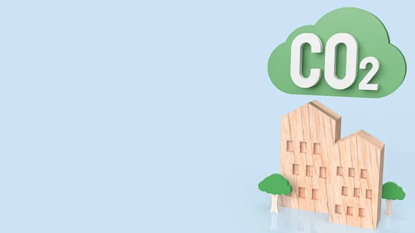 Σπίτι Ξύλο Και Πράσινο Σύννεφο Για Co2 Έννοια Απόδοση — Φωτογραφία Αρχείου