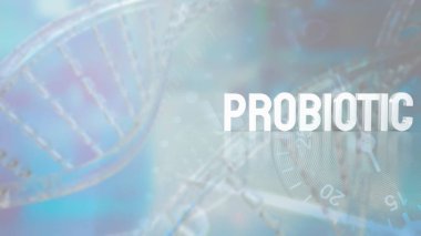 Bilimsel arkaplanda beyaz metin probiyotiği 3d oluşturma