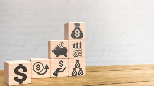 business symbol on wood cube 3d rendering