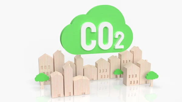 Green Cloud Co2 Wood City Carbon Footprint Eco Concept Renderin — Stock Photo, Image