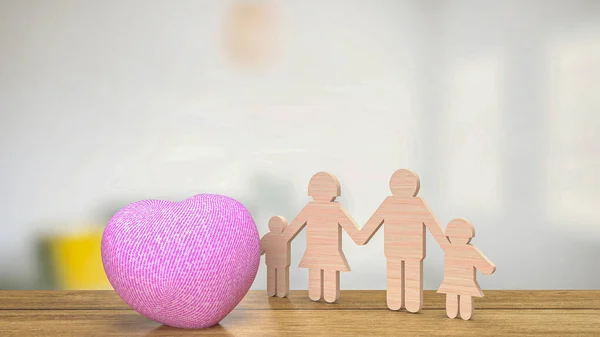 The family wood cut and Heart 3d rendering