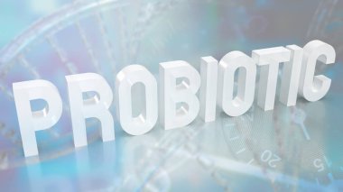 Bilimsel arkaplanda beyaz metin probiyotiği 3d oluşturma