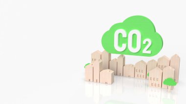 yeşil bulut CO2 ve ahşap şehir karbon ayak izi veya eko kavramı 3D renderin