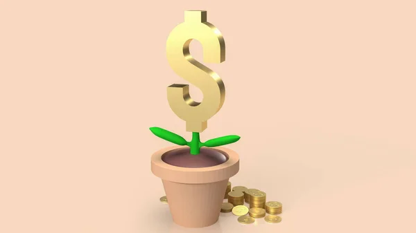 Gold Dollar Symbol Tree Business Concept Rendering — Stock Photo, Image