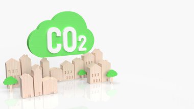 yeşil bulut CO2 ve ahşap şehir karbon ayak izi veya eko kavramı 3D renderin