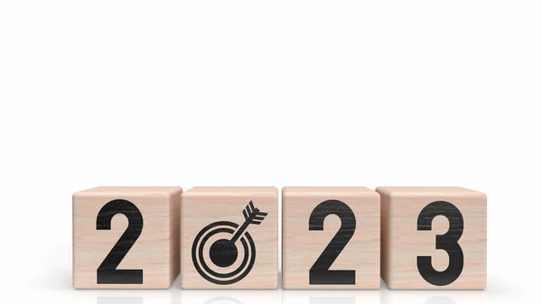 新年やビジネスコンセプト3Dレンダリングのための木製キューブ上の2023番号 — ストック写真