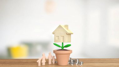 Emlak konsepti 3D görüntüleme için bitkide ağaç ev