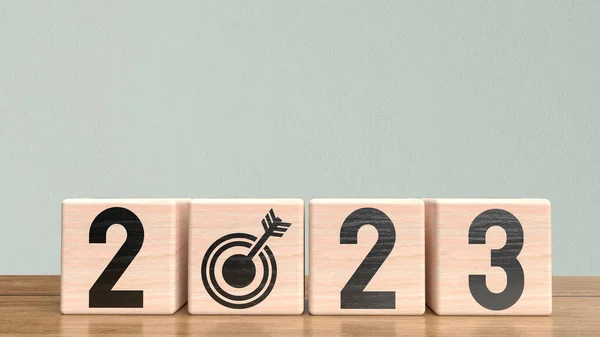 2023 Zahl Auf Holzwürfel Für Neujahr Oder Geschäftskonzept Rendering — Stockfoto