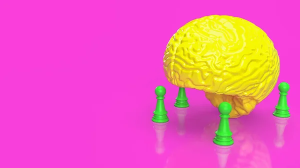Желтый Мозг Зеленые Шахматы Розовом Фоне Рендеринг — стоковое фото