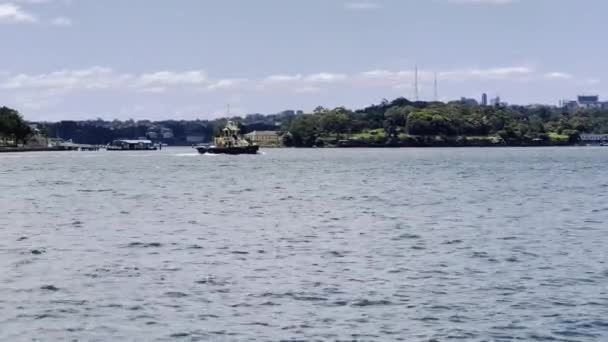 Um ferry em direção a uma ilha em Sydney — Vídeo de Stock